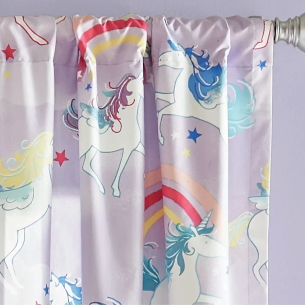 Unicorn and Rainbow Curtain Panels 2 pc Set 84x30 Room Darkening
